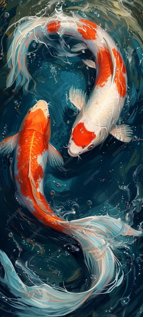 Premium Photo | Koi fish visual album full of meditation vibes and gorgeous moments for koi lovers Mom Daughter Art, Koi Wallpaper, Karp Koi, Koi Fish Painting, Yin Yang Koi, Animal Paintings Acrylic, Koi Painting, Koi Art, Acrylic Art Projects