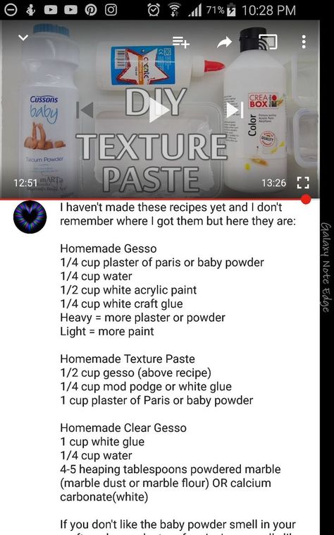 Sculpture Paste Recipe, Diy Texture Paste Recipe, How To Make Textured Paint, Diy Texture Paste, Textured Canvas Art Diy Tutorials, Diy Gesso, Homemade Gesso, Gesso Art, Texture Painting Techniques