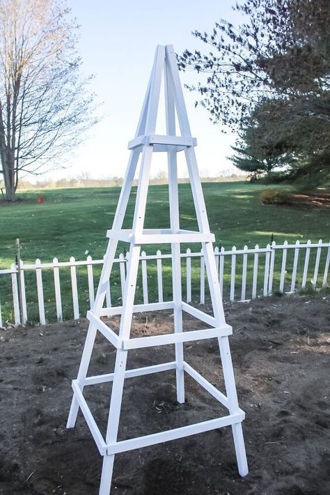 Obelisk Trellis, Build A Garden, Diy Garden Trellis, Garden Obelisk, Stone Planters, Garden Markers, Better Homes And Garden, Garden Fencing, Garden Trellis