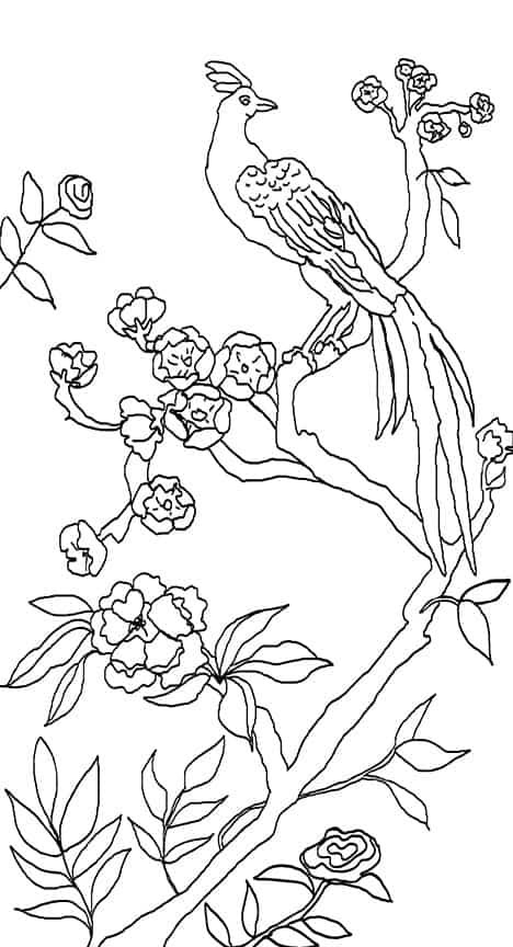 Chinoiserie Mural Panel 4 | Casart Coverings Chinoiserie Coloring Pages, Japanese Stencil, Chinoiserie Drawing, Chinoiserie Diy, Chinoiserie Paintings, Diy Chinoiserie, Chinoiserie Painting, Chinoiserie Stencil, Chinoiserie Patterns