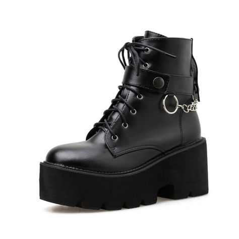 GOTH PUNK CHAIN RING BOOTS – kokopiecoco Black Chunky Heels Boots, Weird Clothing, Techwear Shoes, Autumn Boots, Female Footwear, Gothic Boots, Fall Winter Shoes, Platform Shoes Heels, Black Chunky Heels