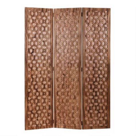 Brown Carved Wood Geo Three Panel Folding Screen | World Market Sunset Bedroom, Designing A Living Room, Home Addition Ideas, Wood Room Divider, Living Room 2024, Wood Screens, Folding Room Dividers, Wooden Screen, Room Divider Screen