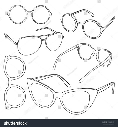 Set of sunglasses. Vector illustration. Different shapes of glasses. Set of outline glasses #Ad , #AFFILIATE, #Vector#sunglasses#Set#illustration Eyeglass Tattoo Ideas, How To Draw Glasses From The Side, Round Glasses Drawing, Drawing Of Glasses, How To Draw Glasses On A Face, Sunglass Illustration, Eye Glasses Tattoo, Eye Glasses Drawing, Sunglasses Drawing Reference