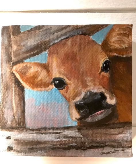 Diy Cow Canvas Painting Easy, Easy Farm Paintings For Beginners, Acrilic Paintings Animals, Cow Paintings Easy, Easy Cow Painting Simple, Acrylic Animal Paintings Easy, Easy Farm Paintings, Painting Ideas On Canvas Animals, Simple Animal Paintings