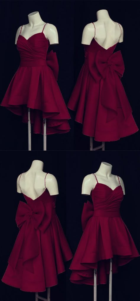 Prom Dresses High Low, Gowns With Bow, Burgundy Prom Dresses, Burgundy Prom, High Low Prom Dresses, Cute Dress Outfits, Burgundy Prom Dress, Dresses High Low, Pretty Prom Dresses