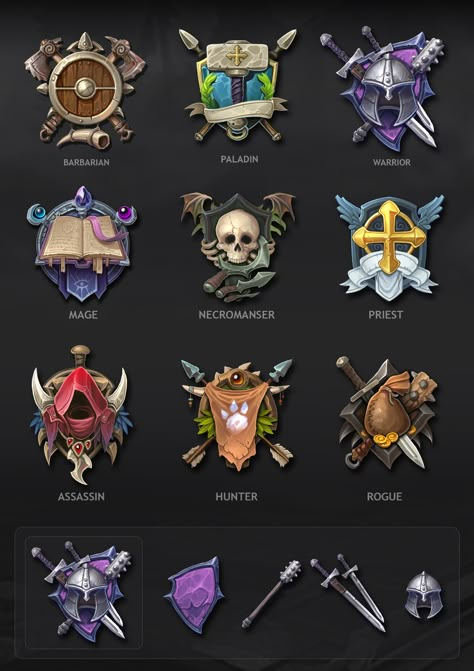 ArtStation - Class Icon, Alekzander Zagorulko Fantasy Game Ideas, Item Rpg, Fantasy Crest, Rpg Game Design, Rpg City, Rpg Character Sheet, Game Emblems, Rpg Maker Vx, Rpg Wallpaper