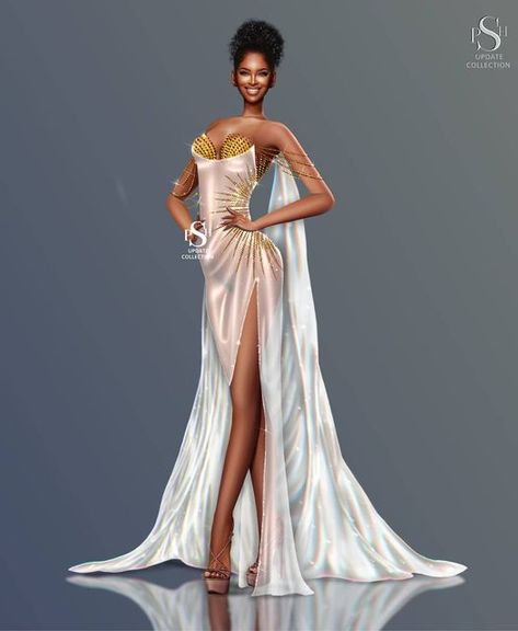 Illustrator Fashion, Fashion Model Sketch, White Evening Gowns, Goddess Gown, Sparkle Wedding Dress, Gowns Dresses Elegant, Fashion Illustration Sketches Dresses, Fashion Design Collection, Barbie Gowns