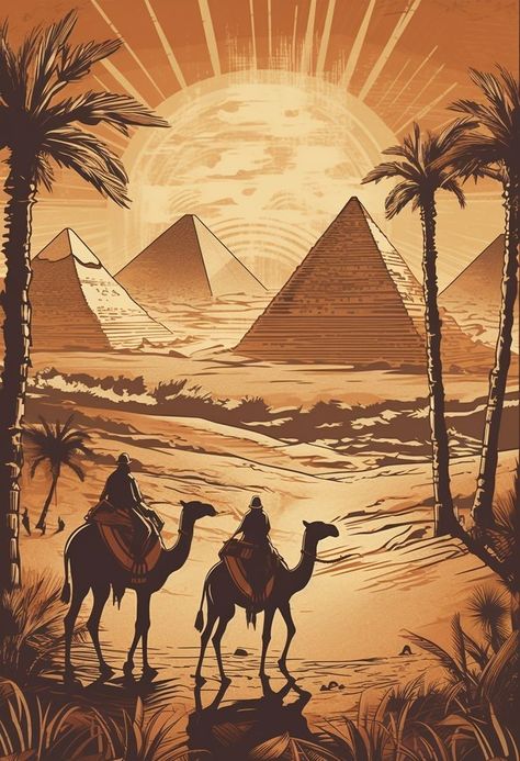 Pyramids Illustration, Egyptian Poster, Hoodies Ideas, Egypt Poster, Africa Art Design, Egypt Culture, Travel Art Journal, Android Wallpaper Art, Ancient Egypt Art