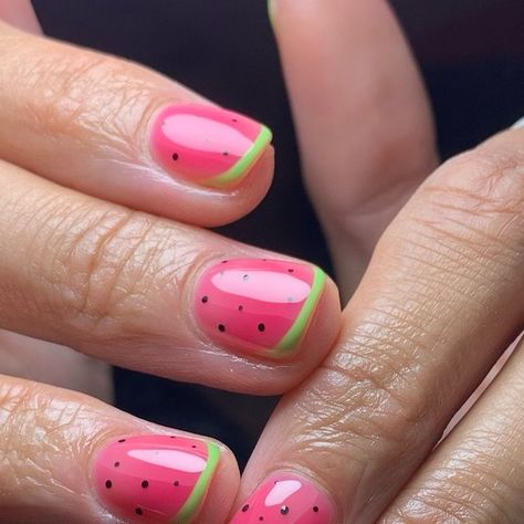 𝑯𝒐𝒑𝒆 𝑰𝒗𝒆𝒌𝒊𝒄𝒉 ▪️Press ons ▪️Content Creation▪️1-1 Education on Instagram: "Watermelon cuteeees 🍉✨ 

-Pinterest recreation-" New Nail Designs 2024 Summer, Watermelon Inspired Nails, Modele Thonjsh, Kids Nail Ideas, Watermelon Manicure, Watermelon Toes, Dnd Nails, Kids Nail Art, Watermelon Nail Designs