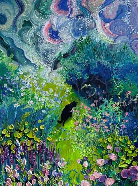 Anastasia Trusova, Cat In The Garden, Illustration Kunst, Creation Art, Impasto Painting, Arte Inspo, Acrylic Canvas, Art Inspiration Painting, Painting Inspo