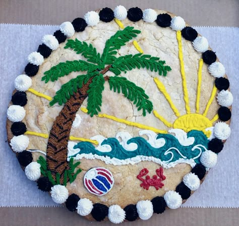 Beach scene lemon sugar cookie cake. Summer Cakes Ideas, Summer Cake Ideas, Great American Cookie, Birthday Cookie Cake, Sugar Cookie Cake, Lemon Sugar Cookie, Giant Cookie Cake, Surf Cake, Cookie Cake Ideas