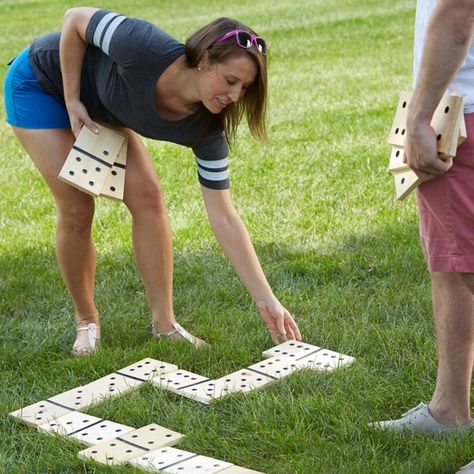 Keep the summer fun rolling into fall - and tailgates - with  giant dominos. Giant Dominoes, Dominoes Game, Tiles Game, Domino Games, Trading Post, Cabin Life, Outdoor Party, Patio Ideas, Time To Celebrate