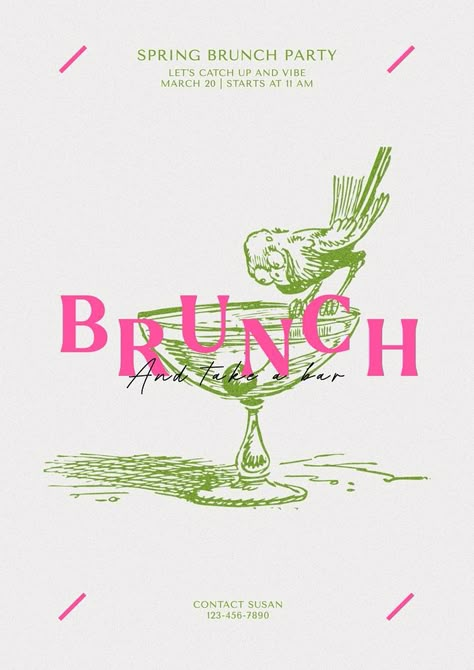 Spring brunch party poster template, editable design | premium image by rawpixel.com Flyer Design Ideas Layout, Brunch Flyer Design, Brunch Poster Design, Bubbly Brunch, Brunch Design Graphic, Congratulatory Poster, Brunch Party Decor, Business Anniversary Ideas Marketing, Kitchen Graphic Design