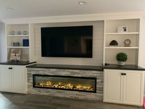 Decoration Living Room Ideas, Tv Fal, Basement Fireplace, Tv Unit Design Modern, Built In Electric Fireplace, Feature Wall Living Room, Built In Shelves Living Room, Living Room Built Ins, Fireplace Entertainment Center