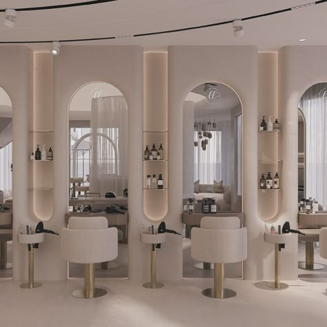 Dubai Salon Interior Design, Salon Inspo Luxe, Hair Dressing Salon Ideas, Makeup Salon Design, Make Up Studio Interior, Luxury Beauty Salon Design, Beauty Salon Decor Luxury, Luxury Salon Interior Design, Beauty Salon Interior Luxury