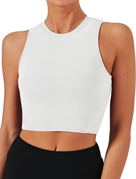 Natural Feelings Sports Bras for Women Removable Padded Yoga Tank Tops Sleeveless Fitness Workout Running Crop Tops Baby Blue at Amazon Women’s Clothing store Crop Top Blanco, Yoga Tank Top, Workout Tops For Women, Halter Bra, Sport Bras, Amazon Clothes, Gym Essentials, Exercise Running, Yoga Tank