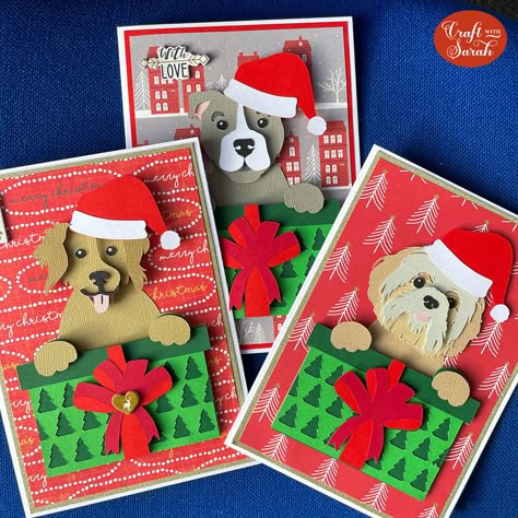 Dog Themed Christmas Cards, Christmas Card With Dog, Interactive Christmas Cards, Dog Christmas Card Ideas, Dog Xmas Cards, Xmas Cards Diy, Dog Cards Handmade, Xmas Cards Handmade, Pet Christmas Ornaments