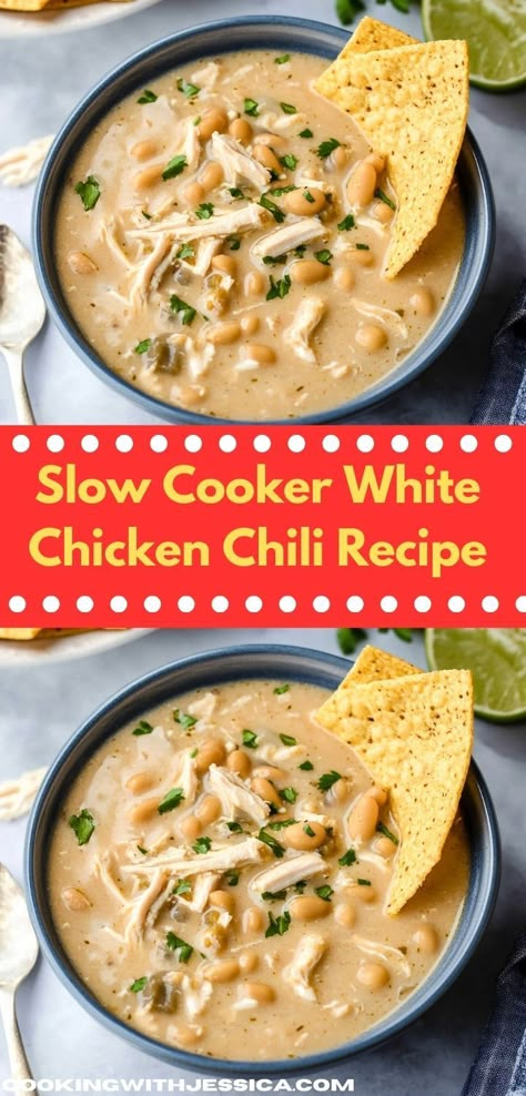 Discover an easy slow cooker meal with this Slow Cooker White Chicken Chili, ideal for busy weeknights. This delightful dinner recipe offers bold flavors and wholesome ingredients, ensuring your family enjoys a satisfying experience. White Chili Chicken, White Chicken Chilli, Creamy White Chicken Chili Recipe, Chili Chicken Recipe, Slow Cooker White Chicken Chili, Creamy Chicken Chili, Chili Slow Cooker, White Chicken Chili Slow Cooker, White Chicken Chili Recipe