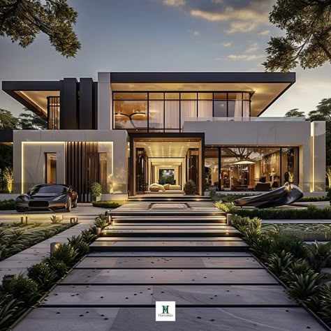 Modern Villa Exterior, Villa Exterior Design, Luxury Villa Design, Luxury Homes Exterior, Contemporary House Exterior, Modern Villa Design, Outside Design, House Facades, Modern House Facades