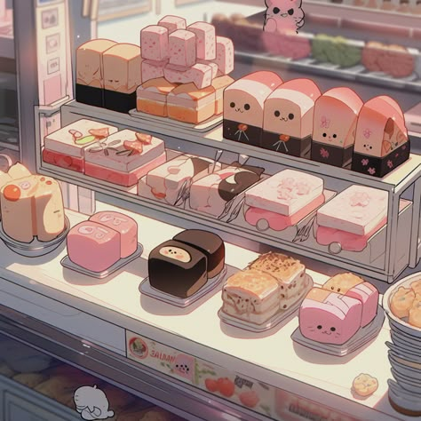 Anime Food Pictures, Anime Candy Food, Japan Food Anime, Anime Food Icons Aesthetic, Japanese Anime Food Art, Japanese Cartoon Aesthetic, Ghibli Food Art, Anime Supermarket, Food Icons Aesthetic