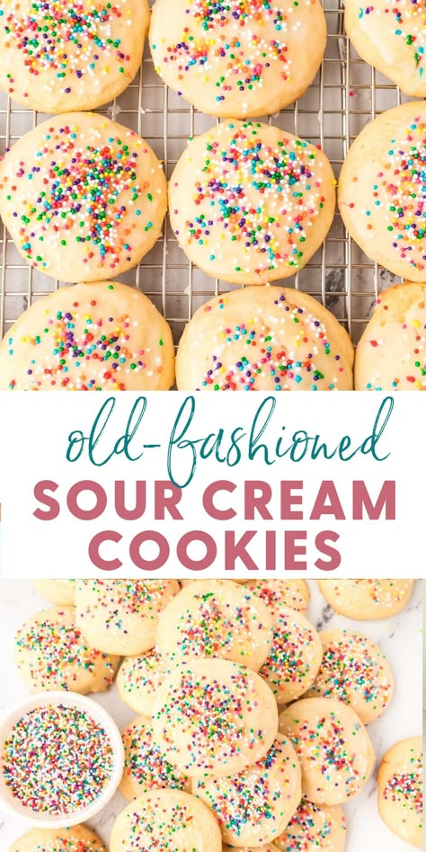 Old Fashioned Sour Cream Cookies Classic Christmas Cookies, Sour Cream Cookies, Drop Sugar Cookies, Sour Cream Sugar Cookies, Ice Cream Homemade, Traditional Christmas Cookies, Popular Cookies, Christmas Cookie Recipe, Grandma's Kitchen