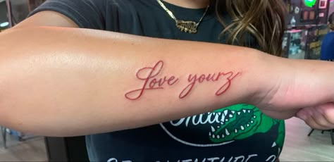 Love Yourz J Cole Tattoo Finger, Love Yourz Tats J Cole, Jcole Tattoo Ideas Lyrics, Love Yourz J Cole Tattoo Red, Luv Yourz J Cole Tattoo, Cole World Tattoo, Love Your Tattoo J Cole Font, Love Yourz J Cole Tattoo Neck, Love Yourz Tattoo Red Ink