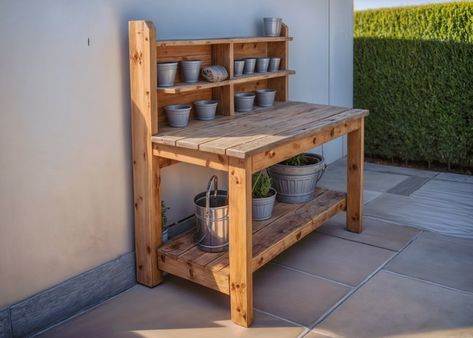 DIY Simple Potting Bench Potting Bench Build Plan Patio Plans Outdoor Potting Bench - Etsy Garden Workbench Potting Station, Planting Station Potting Tables, Potting Tables Diy, Potting Table Ideas, Outdoor Potting Bench Ideas, Outdoor Potting Table, Trellis Bench, Gardening Station, Diy Potting Table