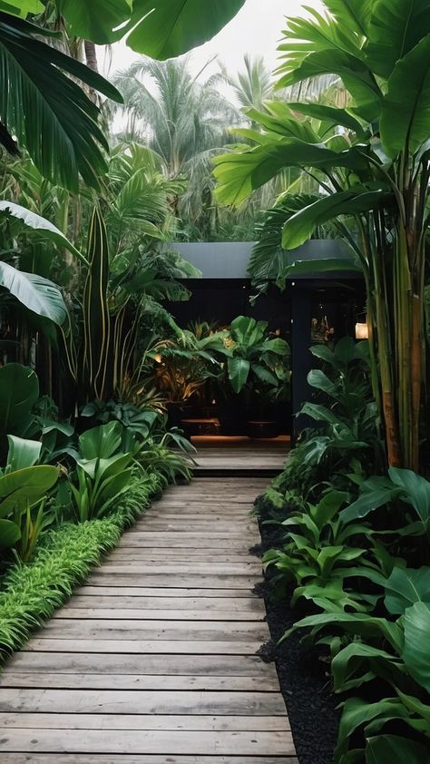 Paradise Found: 15 Simple Tropical Garden Ideas to Transform Your Outdoor Space - Fads Bali Landscape Tropical Gardens, Tropical Indoor Garden, Tropical Garden Ideas, Garden Pathways, Tropical Garden Design, Jungle Gardens, Tropical Backyard, Outdoor Paradise, Front Yards