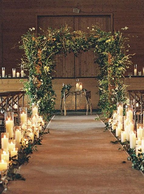 35 Creative Ways To Dress Up Your Wedding With Candles 1 - Fab Mood | Wedding Colours, Wedding Themes, Wedding colour palettes Wedding Ceremony Backdrop Indoor, Wedding Church Aisle, Aisle Candles, Church Aisle, Ceremony Candles, Wedding Isles, Indoor Wedding Ceremonies, Church Wedding Decorations, Wedding Ceremony Arch