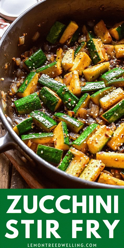 Stir fried zucchini and onions in a sweet and savory sauce, garnished with sesame seeds and crushed red pepper flakes. This dish is delicious over rice or all on its own! Asian Squash And Zucchini, Zucchini Onion Stir Fry, Zucchini Skillet Dinner, Thai Zucchini Recipes, Filipino Zucchini Recipes, Zucchini Ideas Dinners, Meat And Vegetable Dinners Low Carb, Sauteed Zucchini And Peppers, Sautéed Zucchini And Onions