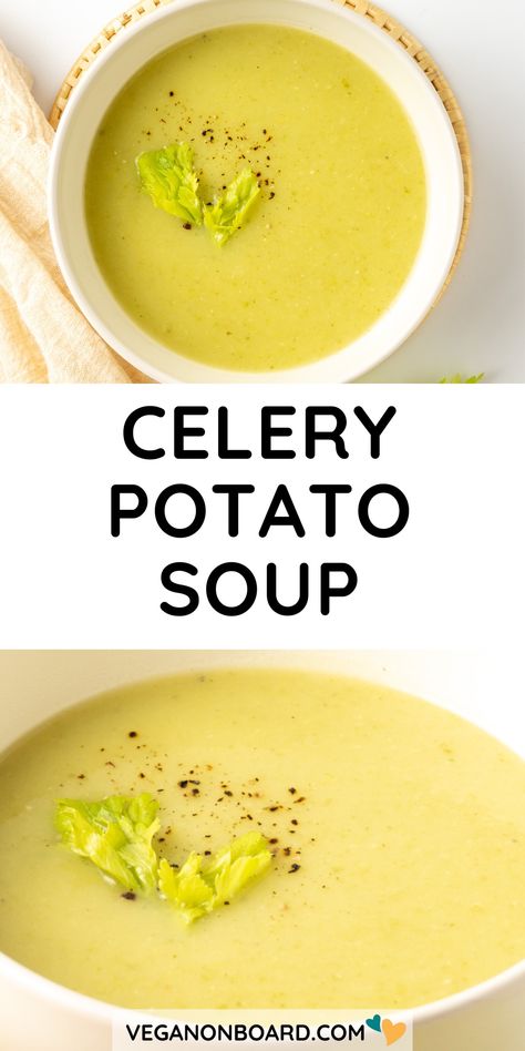 With just a few simple ingredients you can make this wholesome and nourishing celery potato soup. A quick and easy way to use up extra celery! Cream Of Celery And Potato Soup, Creamy Celery Soup, Celery And Potato Soup Recipes, Potato Soup With Carrots And Celery Recipe, Celery And Potato Soup, Potato Celery Soup, Potato And Celery Soup, Chicken Celery Recipes, What To Make With Celery