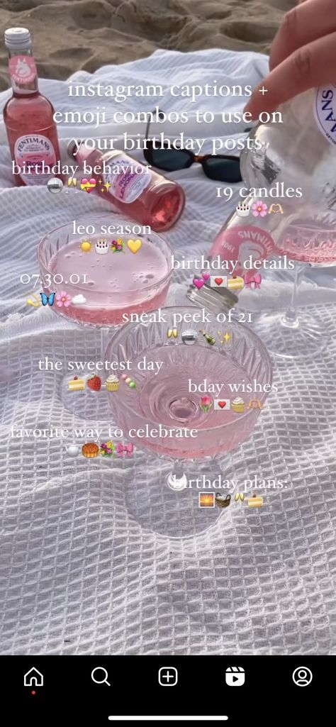 Makeup Emoji Combo, 21st Instagram Story, Girly Emoji Combos, Bday Emoji Combo, My Birthday Ig Story Ideas, Night Out Emoji Combinations, Sun Emoji Aesthetic, Sun Emoji Combinations, Picnic Emoji Combination