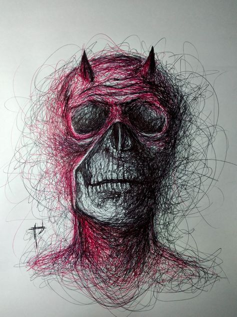 Scribble art Horror Scribble Art, Devil Art Drawing, Ballpoint Pen Art Sketches, Pen Scribble Art, Relatable Drawings, Devil Sketch, Devil Drawing, Creepy Sketches, Black Pen Drawing