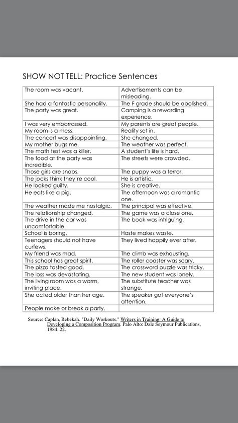 Show Don't Tell, Show Don’t Tell, Show Not Tell Writing, Show And Tell Writing, Show Don't Tell Writing, Show Vs Tell Writing, Show Don't Tell Writing Examples, Show Dont Tell Writing Lesson, Storytelling Exercises