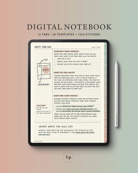 12 Tab Digital Notebook Goodnotes College Student Lecture Note - Etsy Ipad Notes College Aesthetic, Goodnotes Template Free Study, Digital Notes Aesthetic, College Productivity, Free Digital Planner, Notes School, Ipad Inspo, Goodnotes Notebook, Free Planner Templates