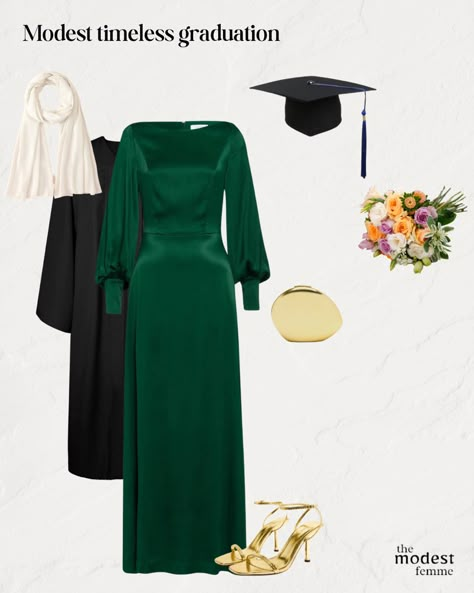 Hijabi graduation outfit Muslim Graduation Outfit, Hijabi Graduation Outfits, Graduation Dress Modest, Modest Graduation Outfit, Hijabi Graduation, Graduation Outfit Ideas Hijab, Modest Graduation Dress, Graduation Dress Designs, Winter Graduation Outfit