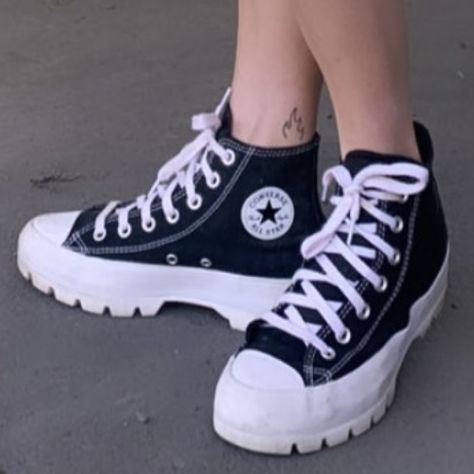 Converse All Star Lugged Hi, Chunky Black Converse, Converse To Get, Aesthetic Platform Converse, Star Platform Shoes, Shoe Inspo Converse, Converse All Star Lugged Outfit, Chunky Platform Converse, Lugged Platform Converse