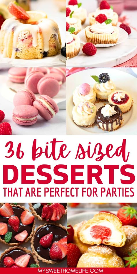 Mini desserts, maximum delight! Celebrate the charm of bite-sized desserts. They're perfect for a potluck or party. Easy Sweet Bites, Appetizers Desserts For Party, Small Sweet Treats Mini Desserts, Dessert Gifting Ideas, 40th Birthday Desserts Women, Wedding Dessert Potluck, Bridal Brunch Dessert Ideas, Mini Dessert Ideas Easy, Mini Cakes For Tea Party