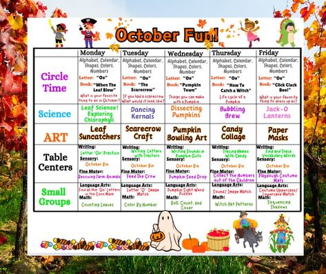 October Fun Pre-k Lesson Plan - Etsy October Pre K Lesson Plans, October Circle Time Activities, October Toddler Lesson Plans, Prek Weekly Lesson Plan, Fall Themed Lesson Plans For Toddlers, Lesson Plan Preschool Ideas, October Lesson Plan Themes, Toddler Halloween Lesson Plans, October Curriculum For Toddlers