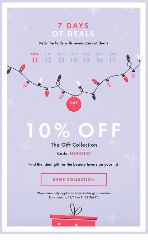 Holiday Email Design Inspiration, 12 Days Of Christmas Email Design, Cross Sell Email, Christmas Email Design Inspiration, Giving Tuesday Email, Email Gif Animation, Holiday Email Marketing, Winter Email Design, Gift Guide Email Design