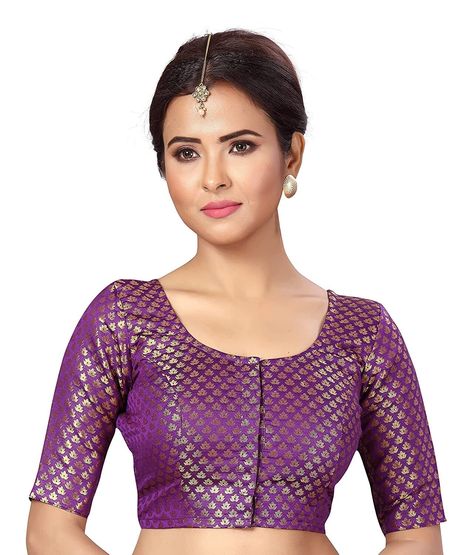 Sequence Blouse, Brocade Saree, Blouse Designer, Purple Saree, Brocade Blouses, Ladies Blouse Designs, Scoop Neck Blouses, Indian Wedding Wear, Indian Blouse