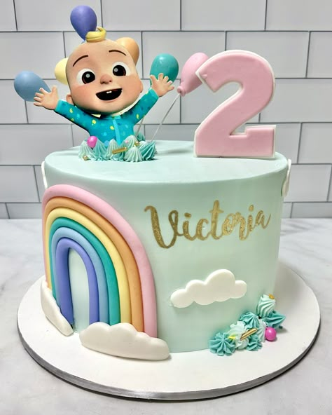 Cocomelon Cake Pastel Colors, Cocomelon Cake 3rd Birthday, Coconelon Girl Cake, 2nd Birthday Cake Cocomelon, Cocomelon Pastel Cake, Simple Cocomelon Cake Ideas, Cake Cocomelon Theme, Cocomelon 2nd Birthday Cake, Coco Melon 2nd Birthday Party Girl