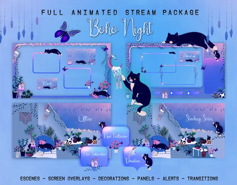 Cat Animated Stream Pack, Cats Plants Boho animated stream package, Cat overlays Offline Background, Vtuber Overlay, Overlays Twitch, Youtube Aesthetic, Cat Plants, Be Right Back, Idea Design, Aesthetic Themes, 16 9