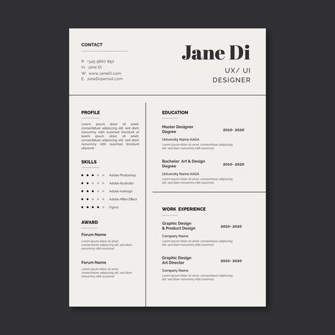 Cv Without Photo, Cv For Designers, Cv Interior Design, Minimalist Portfolio Design, Aesthetic Cv, Minimalist Cv Design, Cv Graphic Design, Graphic Designer Cv, Creative Cv Design