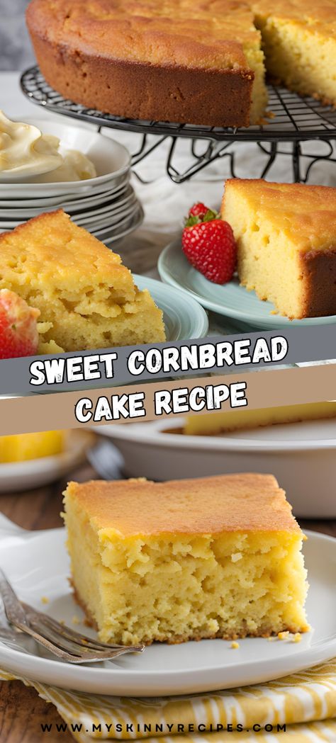 🌽🍰 Sweet Cornbread Cake 🍰🌽 Delight in the perfect blend of cornbread and cake with this sweet, moist cornbread cake recipe. Perfect as a side or a standalone treat! #CornbreadCake #SweetCornbread #EasyRecipe #DessertLovers 🍯🥄 Cake Cornbread Recipe, Sweet Cornbread Cake Recipe, Cornbread With Cake Mix Recipe, Sweet Cornbread Cake, Corn Bread Cake, Sweet Moist Cornbread, Cornbread Cake Recipe, Cornmeal Cake Recipe, Cake Cornbread