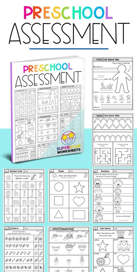 Free preschool assessment worksheets for year-end review or as a kindergarten readiness checklist. Ensure your preschool student is ready for kindergarten with these free worksheets: Alphabet, numbers, counting, fine motor, all about me, emotions, behavior, social skills, following directions, addition, subtraction, shapes, patterns, sequencing, days of the week, months of the year, seasons, sight words and more! Approaches To Learning Preschool, Preschool Assessment Checklist, Preschool Prep At Home, Free Preschool Assessment Printables, Prek Assessment Free Printable, Preschool Assessment Forms, Authentic Assessment, Preschool Portfolio, Kindergarten Readiness Checklist