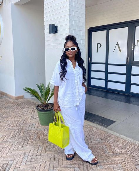 Your Fashion Assistant | Super stylish ❤️ follow @tutundeh for more style Inspo   Dress up Inspo  @snimhlongo Disclaimer: No copyright infringement intended. All… | Instagram Chilled Outfits, White Maxi Dress Outfit, White Two Piece Outfit, White Linen Pants Outfit, Two Piece Outfits Pants, Cute Lounge Outfits, Fashion Assistant, Linen Style Fashion, White Party Outfit