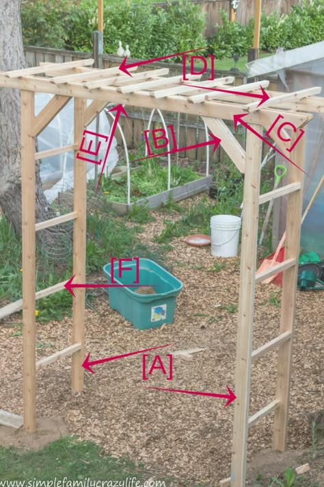 Diy Garden Arbor Easy, Garden Arbors And Trellises Diy, Wood Trellis Design, Homemade Arbor, Simple Arbor, Yard Transformation, Diy Arbour, Wood Arbor, Wooden Arbor