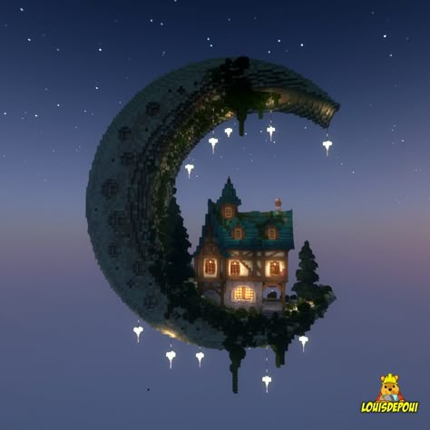 You can get all my builds via patreon! Space Castle Art, Sky Base Minecraft Ideas, Cresent Moon Minecraft Build, Twd Minecraft Builds, Moon Portal Minecraft, Minecraft Sky House Ideas, Minecraft Astrology Builds, Space House Minecraft, Minecraft Houses Moon