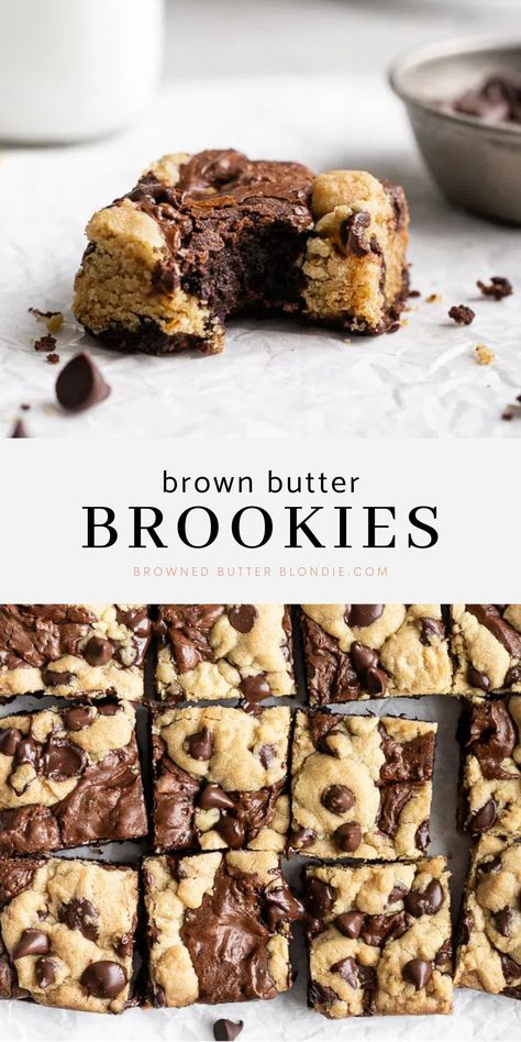 Brookies Recipe, Brown Butter Chocolate Chip, Fudgy Brownie Recipe, Fudgy Brownie, Browned Butter, Easy Baking Recipes Desserts, Brownie Recipe, Baked Dessert Recipes, Sweet Snacks Recipes